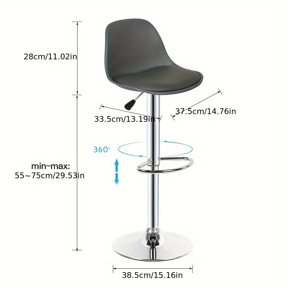4pcs Bar Stools, PU Bar Chairs, Chrome Legs, Adjustable Height Counter Chairs, Seat Height 55-75cm, Padded Kitchen High Chairs, Artificial Leather Kitchen Island Chairs, Swivel-backrest- Footrest- Liftable, Load-bearing 120KG