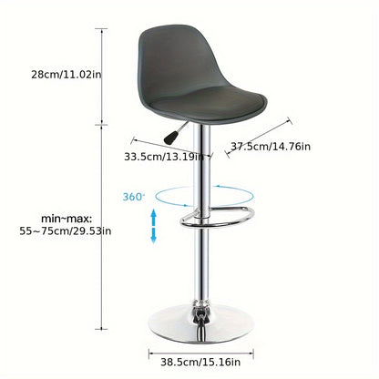 4pcs Bar Stools, PU Bar Chairs, Chrome Legs, Adjustable Height Counter Chairs, Seat Height 55-75cm, Padded Kitchen High Chairs, Artificial Leather Kitchen Island Chairs, Swivel-backrest- Footrest- Liftable, Load-bearing 120KG