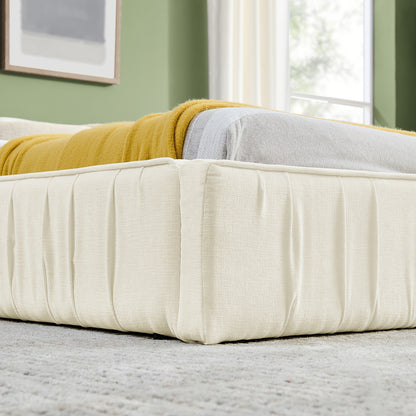Tweepersoonsbed – Slaapbed – Bedframe – Logeerbed – Bed Met Chenille Bekleding – Beige Kleur – Stevige Houtenvrije Constructie – Eenvoudige Montage
