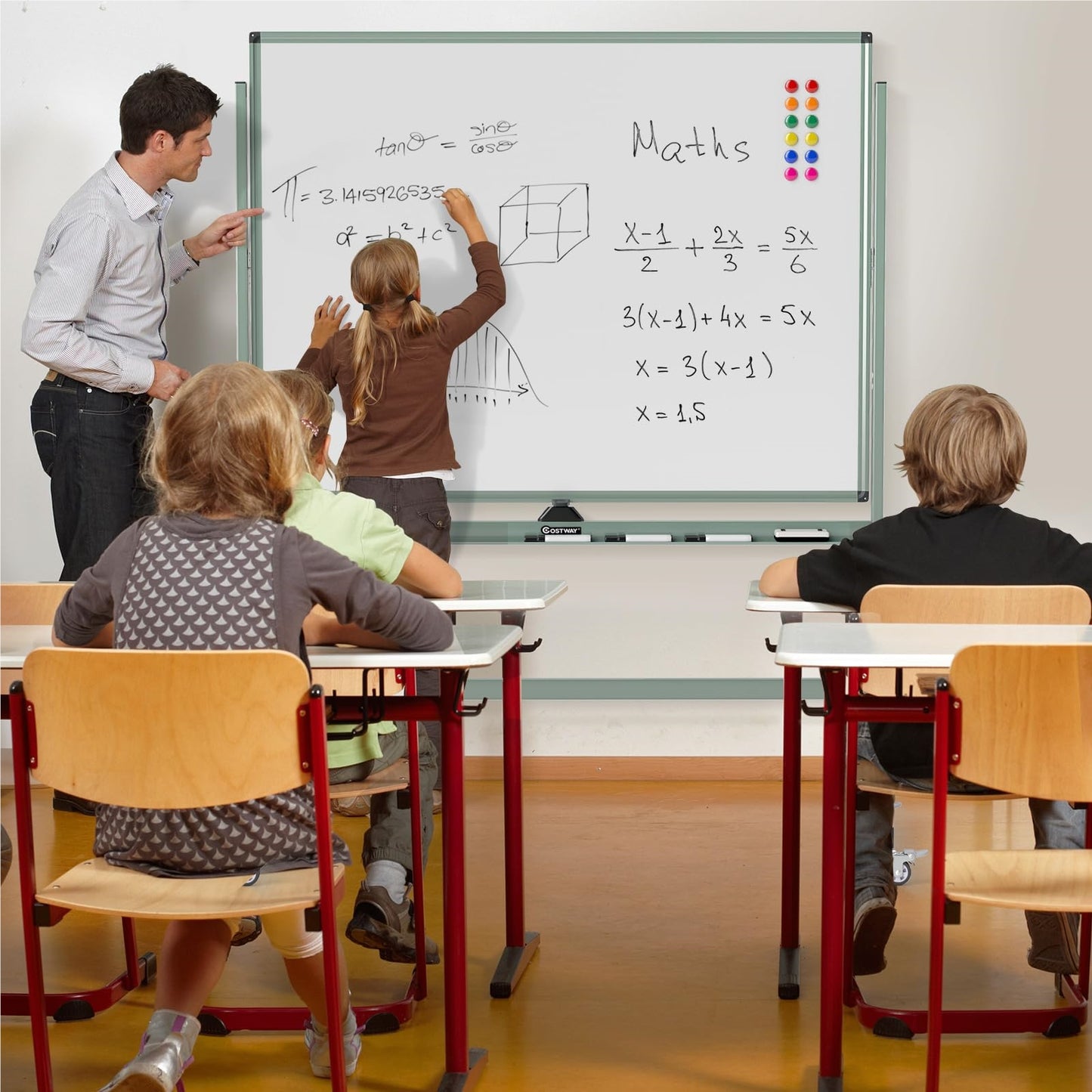 Dubbelzijdig Mobiel Whiteboard – Magnetisch Bord – Schrijfbord – Flipover – Rolwagen – Hoogte Verstelbaar – Inclusief Accessoires – 120 x 90 cm