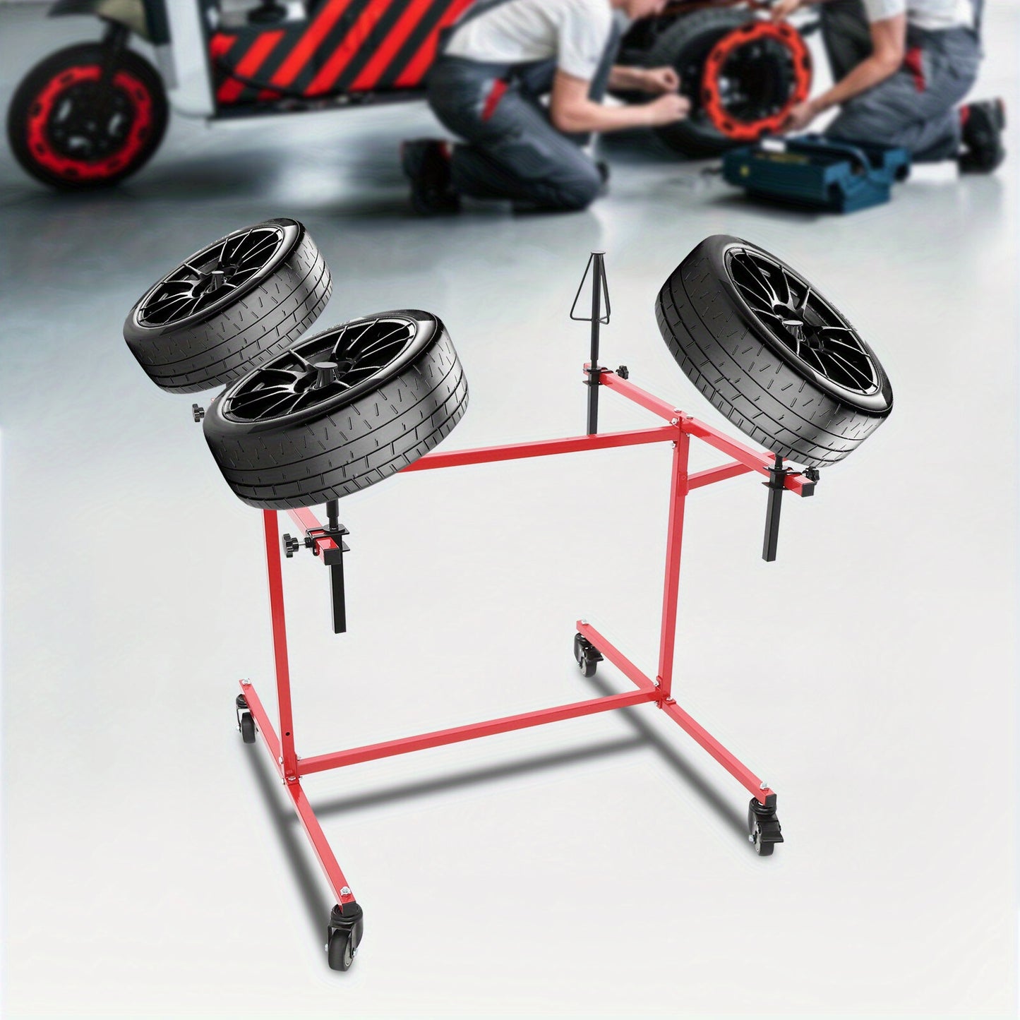 Roterend Wielverfspiraal – Verfspiraal – Wieldraaibaar – Verfstandaard – Autospuiterij Rek – Robuust Gegalvaniseerd Staal – Vergrendelbare Wielen – 80 cm Hoogte – 99,79 kg Draagvermogen – Rood