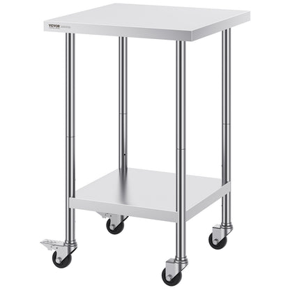 RVS Werktafel – Werkbank – Keukentafel – Inpaktafel – Werkoppervlak – Roestvrij Staal – 60x60 cm – 4 Zwenkwielen Met Rem