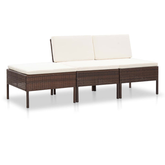 Loungeset – Loungesofa – Tuinset – Loungemeubel – Tuinmeubel – 3-delig – Weerbestendig PE Rattan – Comfortabele Afneembare Kussens – Modulair Ontwerp – Warm Bruin