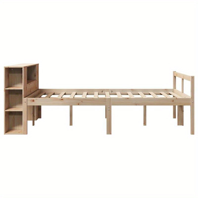 Bed – Bedframe – Bed met Opbergruimte – Eenpersoonsbed – Slaapbank – Modern Design – Massief Dennenhout – 5 Open Planken – 140x200 cm – Eenvoudige Montage
