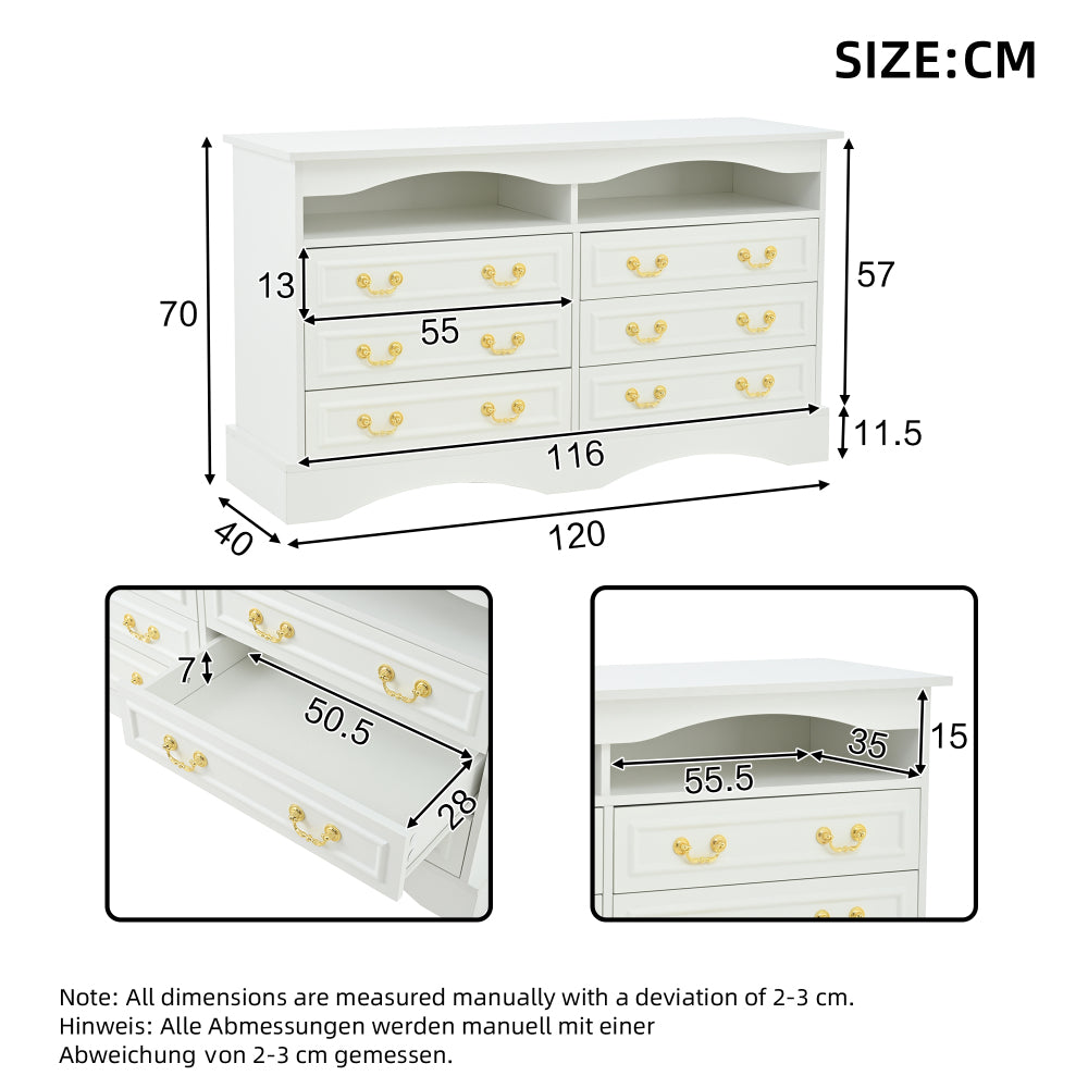 Opbergkast – Ladenkast – Sideboard – Dressoir – Kast Wit – Modern Design – 6 Laden – 120 cm Breedte