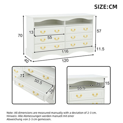 Opbergkast – Ladenkast – Sideboard – Dressoir – Kast Wit – Modern Design – 6 Laden – 120 cm Breedte