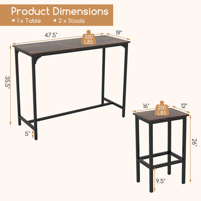 Barset – Bartafelset – Hoog Tafeltje – Barkrukken – Bistro Set – Industrieel Design – Compact 120x48x91 cm – Metalen Frame