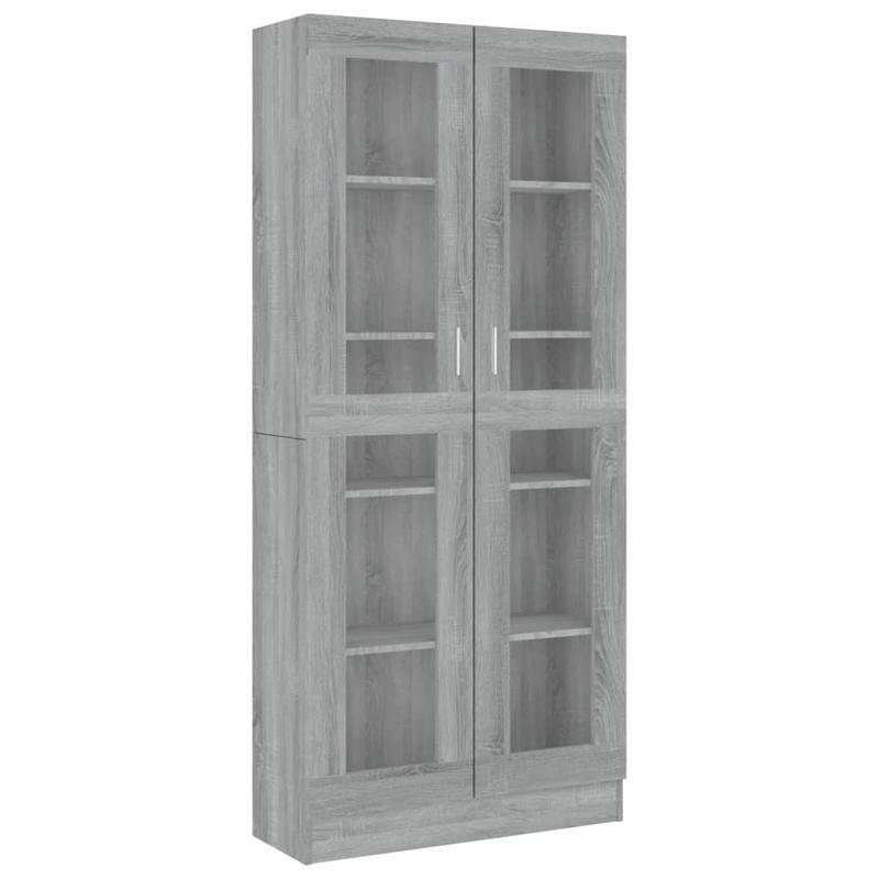Vitrinekast – Vitrine – Glazen Kast – Opbergkast – Boekenkast – Modern Grijs – Smal Hoog – Houtconstructie – Ruimtebesparend Verticaal Design