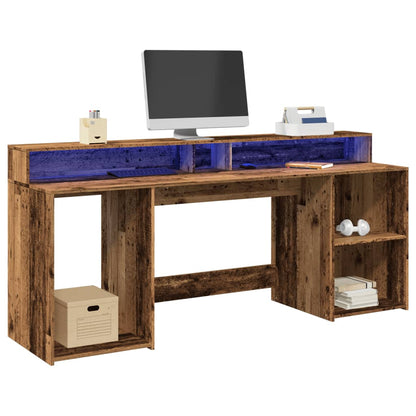 Bureau – Werktafel – Laptoptafel – Computertafel – Bureau Oud Hout – RGB LED-Verlichting – Ruime Opbergruimte 200x55x91 cm