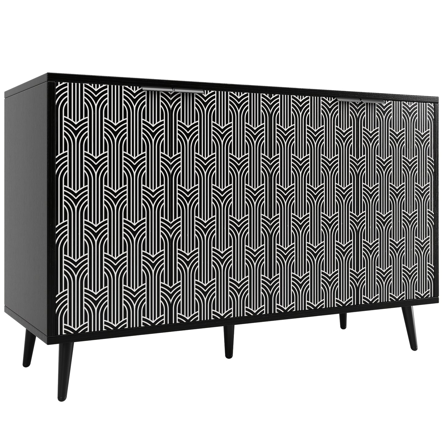 Vrijstaand Kastje – Opbergkast – Dressoir – Buffetkast – Kledingkast – Modern Zwart – Visgraatpatroon – 120x35x78 cm – Bamboe – Eenvoudige Montage