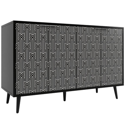 Vrijstaand Kastje – Opbergkast – Dressoir – Buffetkast – Kledingkast – Modern Zwart – Visgraatpatroon – 120x35x78 cm – Bamboe – Eenvoudige Montage