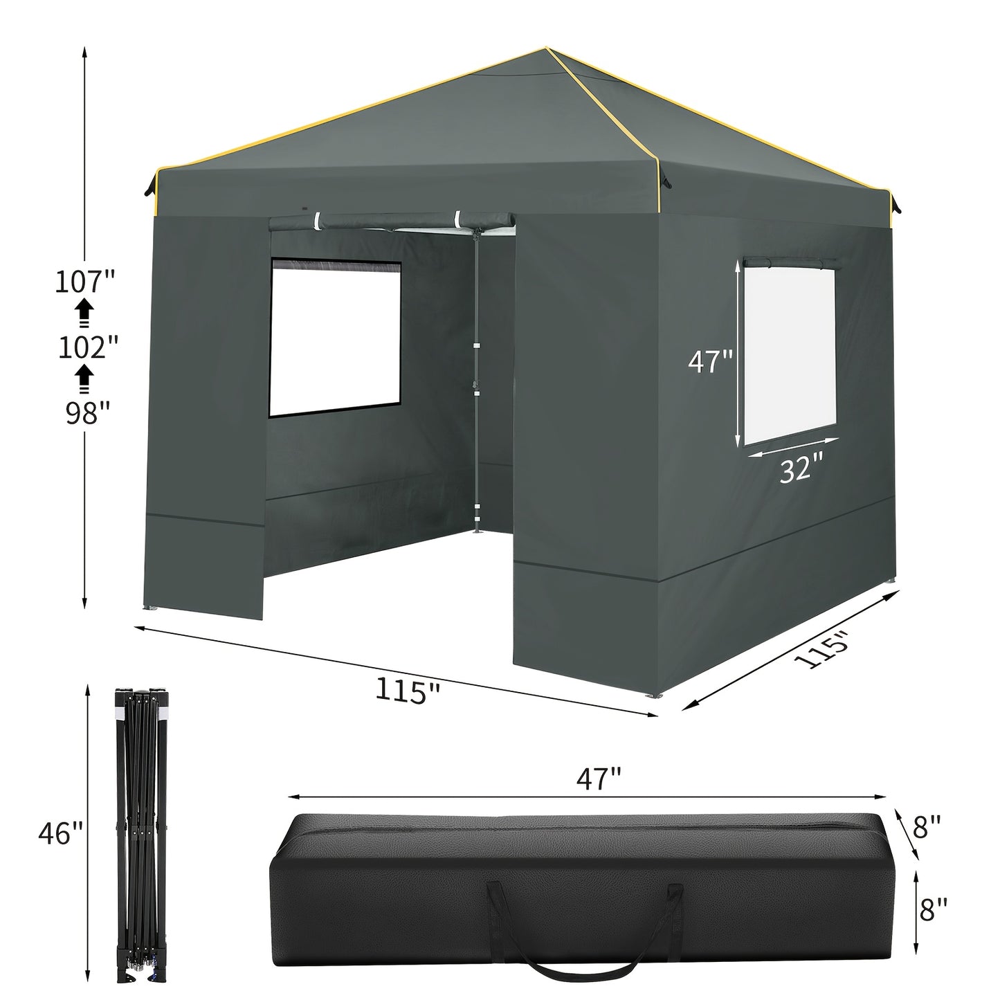 Vouwtent 3x3 Meter – Partytent – Tent – Shelter – Klaptent – Inklapbaar Frame – Vier Zijwanden – Stevig Aluminium – Snel Op Te Zetten