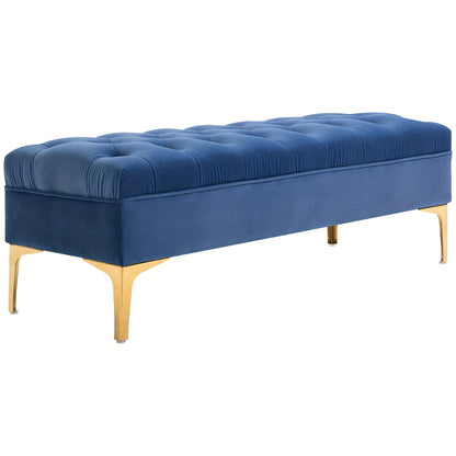 Fluwelen Bank – Zitbank – Schoenenbank – Voetenbank – Bedbank – Blauw – 118 x 45 x 42 cm – Stevig Metalen Poten – Comfortabel Zacht Fluweel