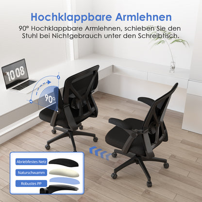 Aiidoits Ergonomic Office Chair with Breathable Mesh Back, Foldable Armrests And Adjustable Lumbar Support – Office Chair with Memory Foam Seat, Tilt Function, 360° Rotation And Stable 5-Roller Base – Height Adjustable A