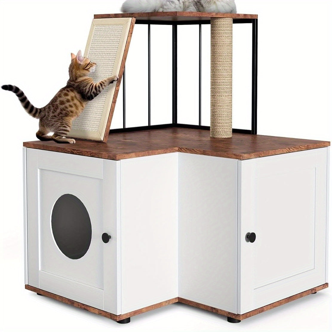 Kattenboom – Krabpaal – Kattenmeubel – Klimelement – Kattenhuis – 2-in-1 Ontwerp Met Verborgen Kattenbak – Ruime Speel- en Klimniveaus – Houten Constructie – Geurcontrole – Voor Grote Binnenkatten – 124 cm Hoog