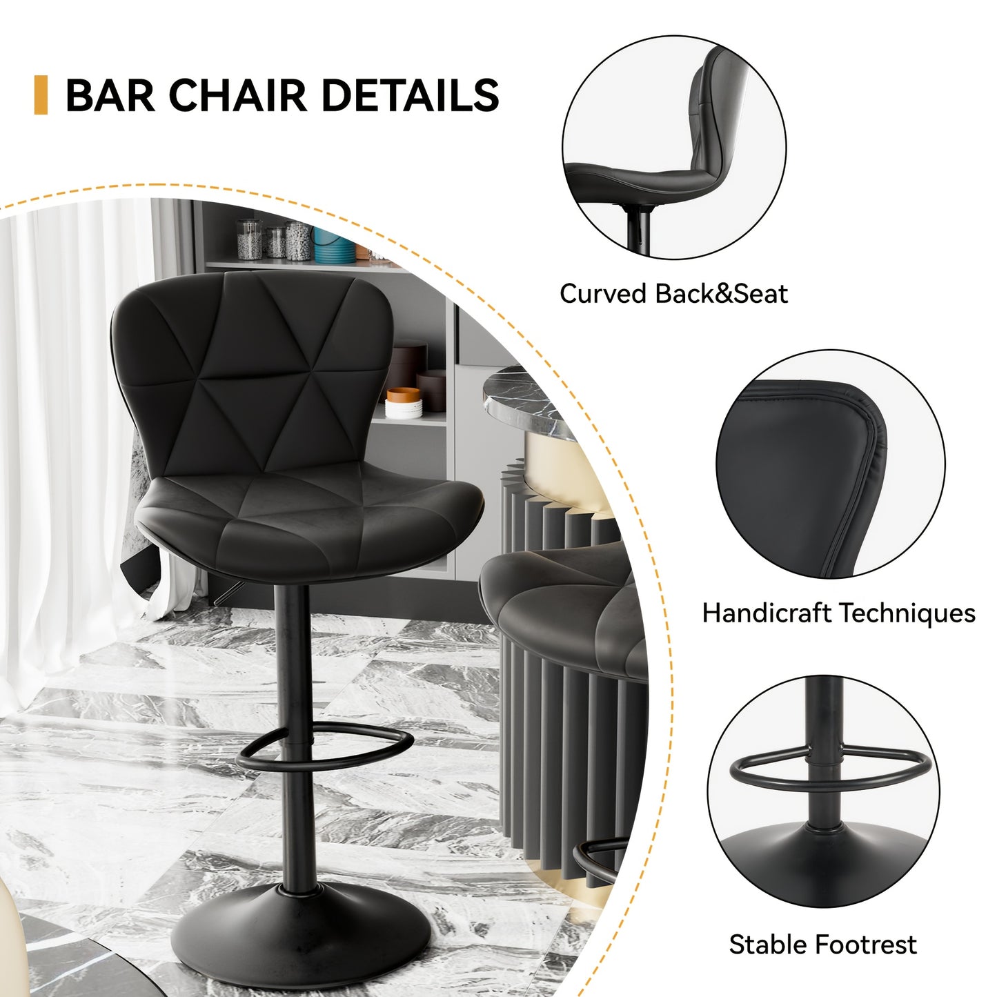 Barstoel – Barkruk – Barkrukken – Barstoelen – Keukenstoel – Verstelbaar – Zwart Kunstleer Met Memory Foam