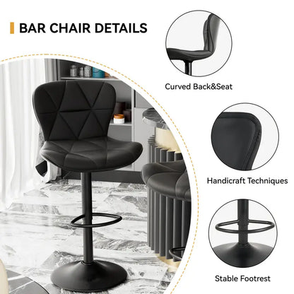 Barstoel – Barkruk – Barstoel met Rugleuning – Keukenstoel – Bistrokruk – Verstelbaar – Draaibaar – Kunstleren Bekleding – Memory Foam Zitting – Set van 2 – Licht Camel