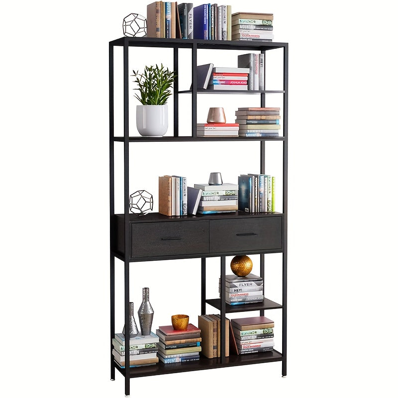 Boekenplank – Boekenrek – Wandplank – Boekenkast – Wandrek – Industrieel Metalen Frame – 5 Laags Met Laden – Staand – Zwart