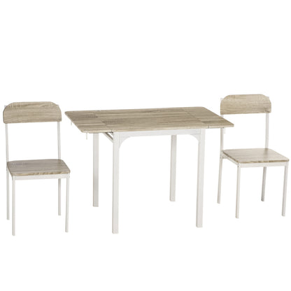 3-Delige Eettafelset – Inklapbare Tafel – Eetkamerset – Bistroset – Compacte Stoelenset – Natuurlijk Kleurontwerp – Stalen Frame – Ruimtebesparend Ontwerp