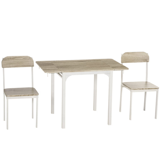 3-Delige Eettafelset – Inklapbare Tafel – Eetkamerset – Bistroset – Compacte Stoelenset – Natuurlijk Kleurontwerp – Stalen Frame – Ruimtebesparend Ontwerp