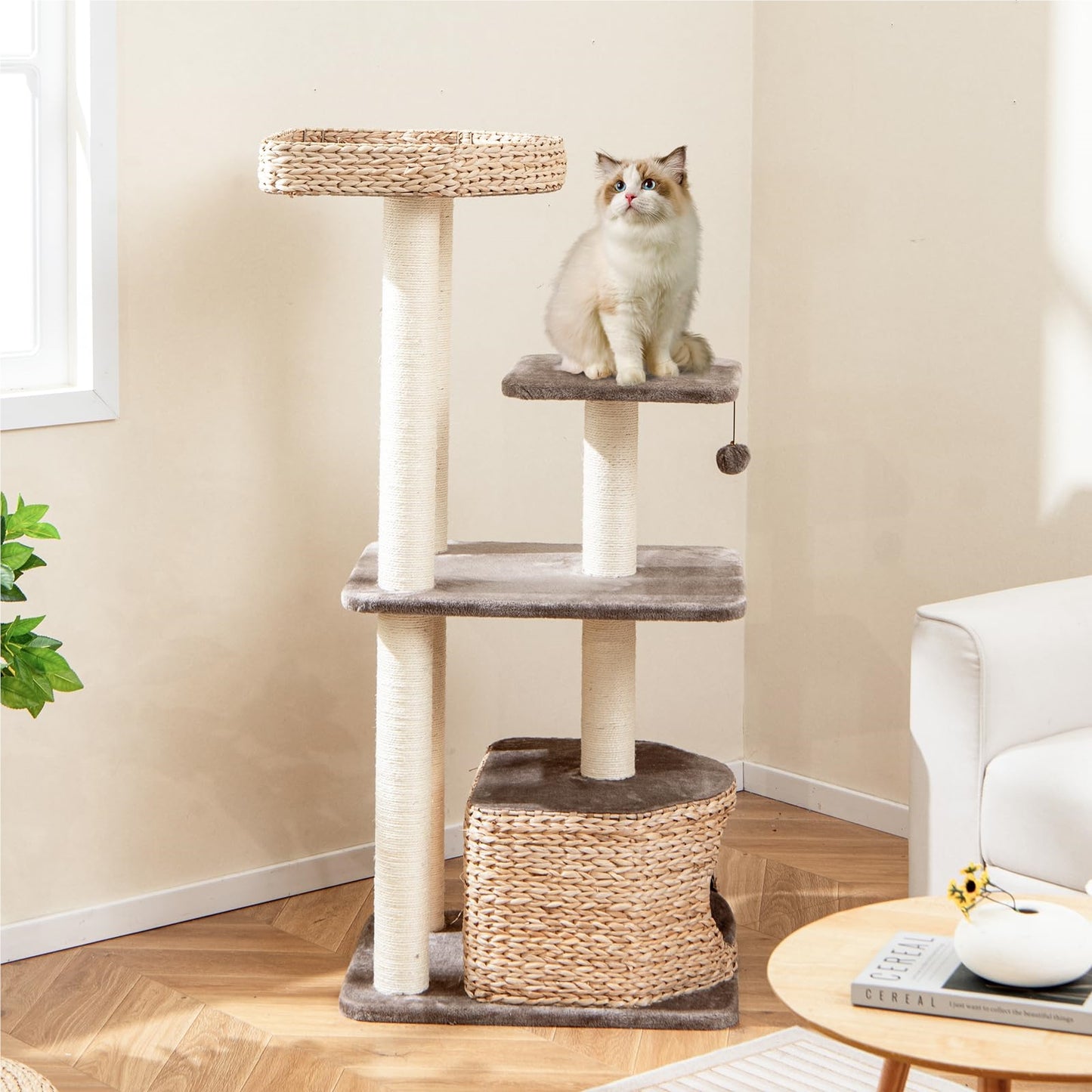 Krabpaal – Krabmeubel – Kattenklimpaal – Krabton – Kattenmeubel – 131 cm Hoog – Natuurlijk Riet en Sisal