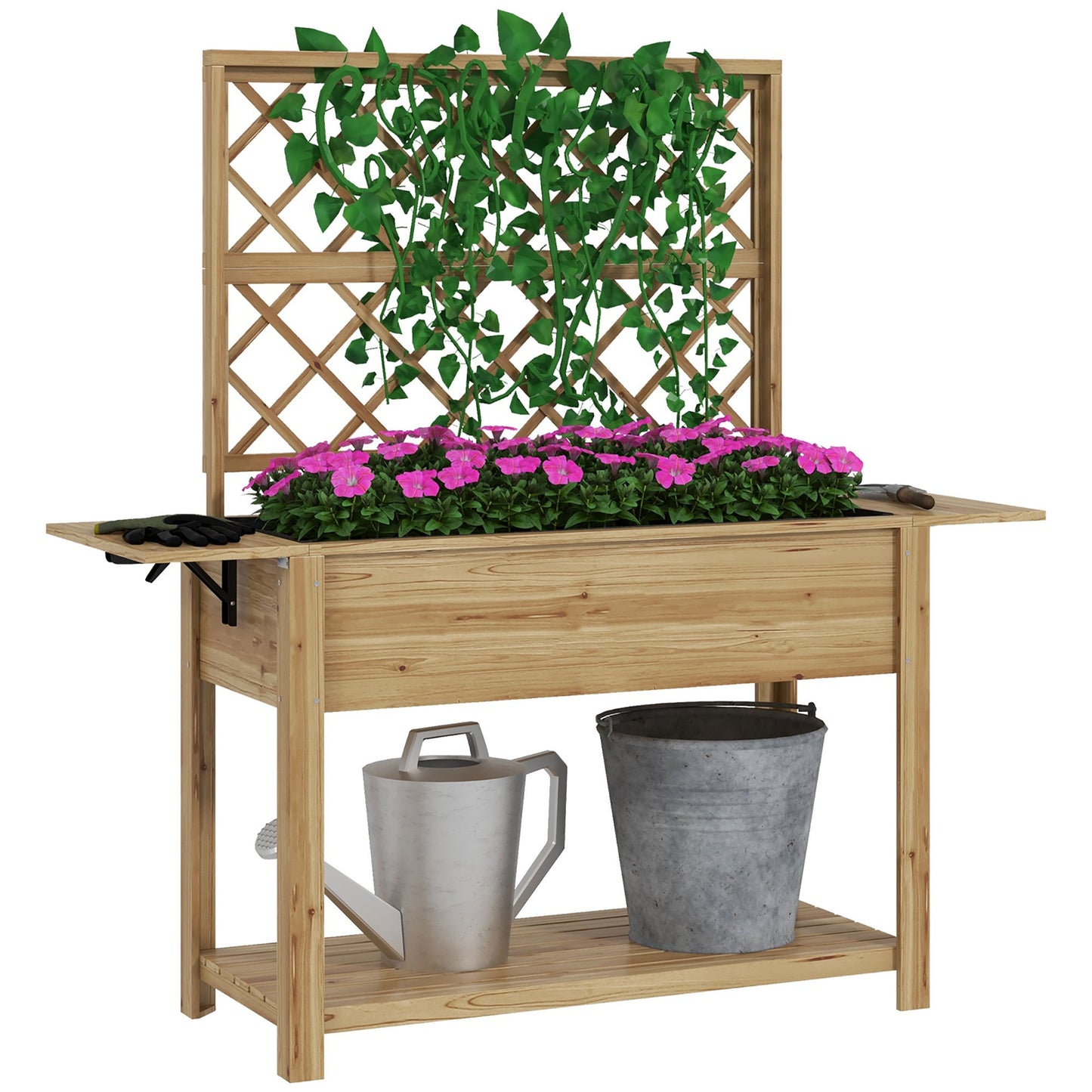 Plantenbak – Bloembak – Moestuinbak – Kweekbak – Verhoogde Bak – Hout – Met Trellis – 140x45x151 cm – Op Poten