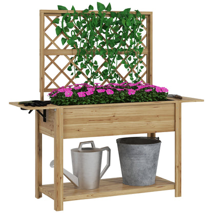 Plantenbak – Bloembak – Moestuinbak – Kweekbak – Verhoogde Bak – Hout – Met Trellis – 140x45x151 cm – Op Poten