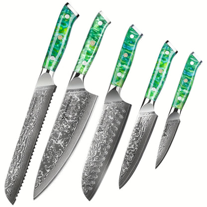Koksmes Set – Messenset – Keukenmessen – Snijset – Profi Messen – Groen – Japans VG-10 Staal – Ergonomische Resin Handgrepen