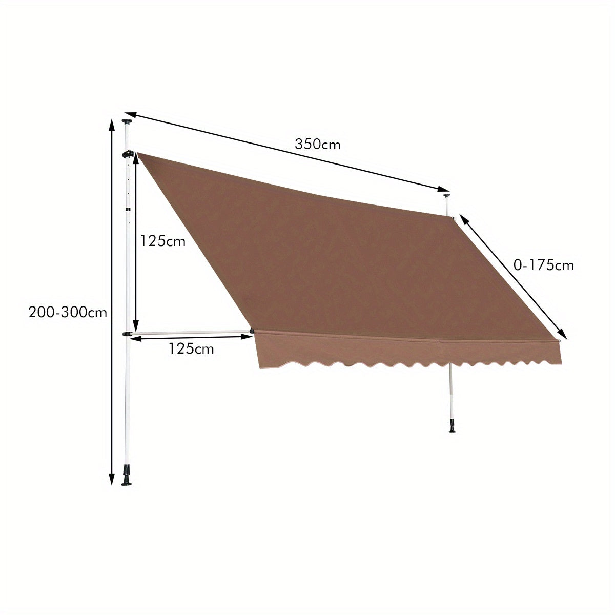Uitschuifbare Zonwering – Handmatige Zonnescherm – Terras Overkapping – Zonbescherming – Buitenluifel – 350 cm Breedte – Verstelbare Hoogte 200-300 cm