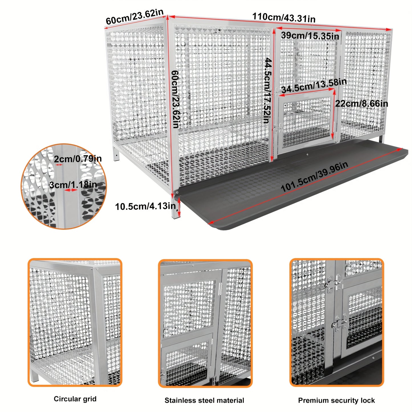 Kippenhok – Kippenren – Dierenren – Buitenhok – Dierenverblijf – Roestvrij Staal – Waterdichte Hoes – 110x70x60 cm