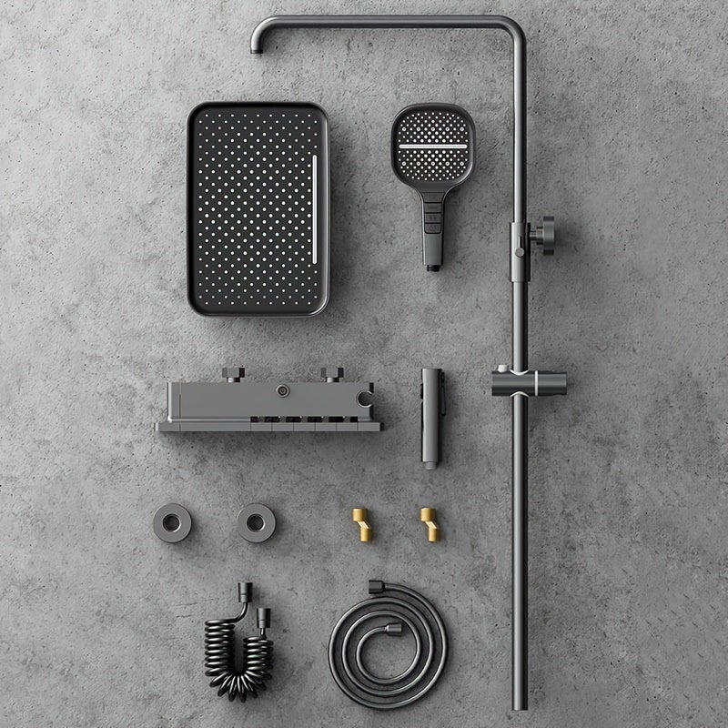 Douchekop – Handdouche – Regendouche – Digitale Douche – Doucheset – 5 Waterstraalstanden – Hydroelectrische Stroomvoorziening – Koper – Ambient Verlichting – Groot Display – Donkergrijs