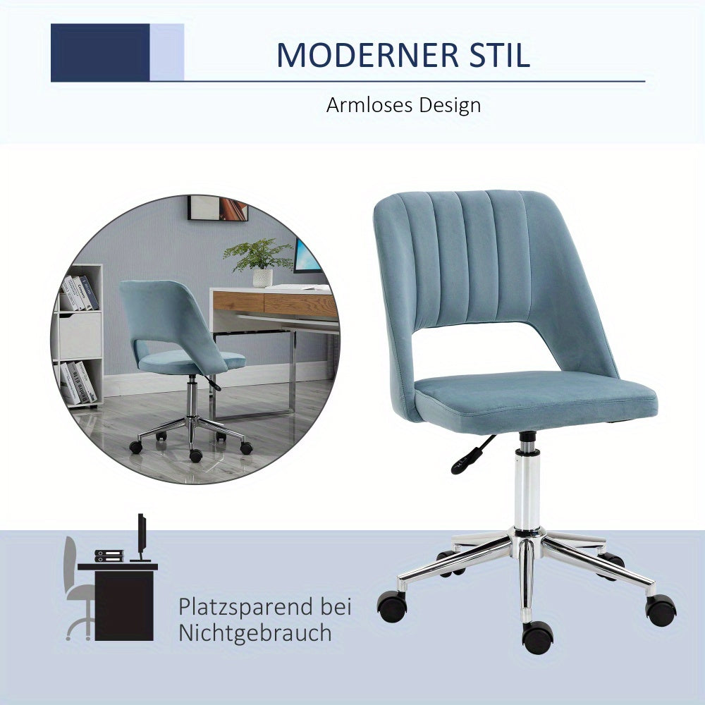 Ergonomic Height-Adjustable Swivel Office Chair - Blue Velvet Upholstery, Metal Frame, 360° Swivel & 5-Wheel Rolling Base, No Power Needed for Home Office & Living Room Comfort, Office Chair Cushion, Versatile Seating Soluti