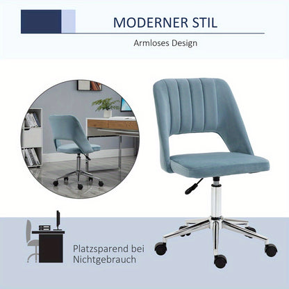 Ergonomic Height-Adjustable Swivel Office Chair - Blue Velvet Upholstery, Metal Frame, 360° Swivel & 5-Wheel Rolling Base, No Power Needed for Home Office & Living Room Comfort, Office Chair Cushion, Versatile Seating Soluti