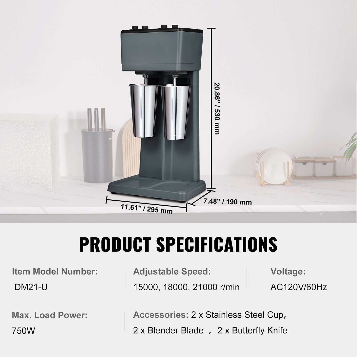 Milkshakemachine – Milkshake Mixer – Smoothiemaker – Drankjes Mixer – Roestvrijstalen Bekers – Krachtige Motor – Drie Snelheden