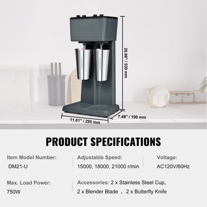 Milkshakemachine – Milkshake Mixer – Smoothiemaker – Drankjes Mixer – Roestvrijstalen Bekers – Krachtige Motor – Drie Snelheden