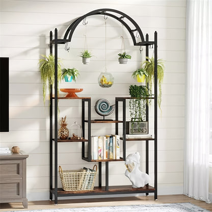 Plantenstandaard – Plantentafel – Bloemenrek – Plantenrek – Plantenkast – Zwart Metalen Frame – 5 Lagen Met Ophanghaken