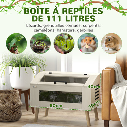 Terrarium Reptielenhuisje – Vivarium – Slang Terrarium – Reptielen Terrarium – Hagedis Terrarium – Natuurlijk Hout – 111 Liter – Zijventilatie met Veiligheidsglas