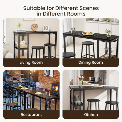 Barset – Barkrukken – Bartafel – Barmeubel – Bistroset – Industrieel Design – Houten Tafelblad – Zwart Gietijzeren Frame