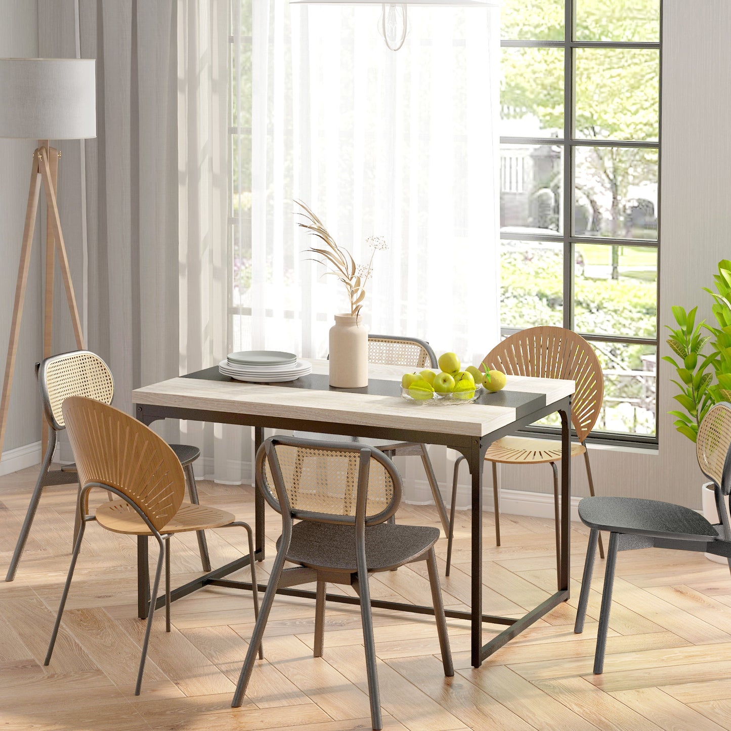 Industriële Eettafel – Tafel – Eetkamertafel – Keukentafel – Werktafel – Zwart Metaal en Hout – Geschikt voor 6 Personen – 120x89 cm