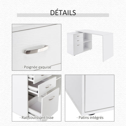 Hoekbureau – Computerbureau – Bureautafel – Modulair Bureau – Eettafel – MDF Wit – 2 Configuraties – 3 Lades & 2 Open Vakken
