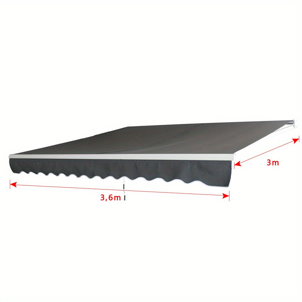 balkondoek – balkonscherm – privacyscherm – zonnescherm – buitenscherm – aluminium frame – handbediende zwengel – afmeting 360x300 cm – donkergrijs