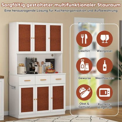 Keukenkast – Keukenopberger – Keukenmeubel – Opbergkast – Buffetkast – Vrijstaand – 182 cm Hoog – Wit Met Houten Handgrepen