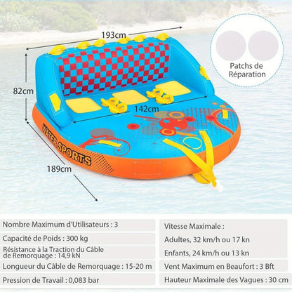 Fun Tube – Watersport Tube – Sleep Tube – Opblaasbare Tube – Waterpret Tube – Voor 3 Personen – Duurzaam Nylon – Inclusief Sleepogen