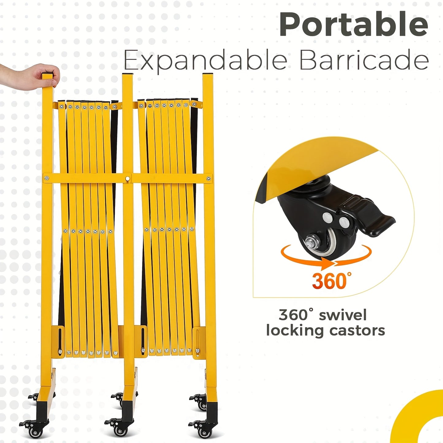 4.88meter Heavy-Duty Metal Expandable Barricade Gate - Portable Folding Crowd Control Barrier with Lockable Panels, 4-Wheel Mobility & Yellow/Black Safety Design for Driveway, Events, Sites - Driveway Gate, Traffic Barriers F