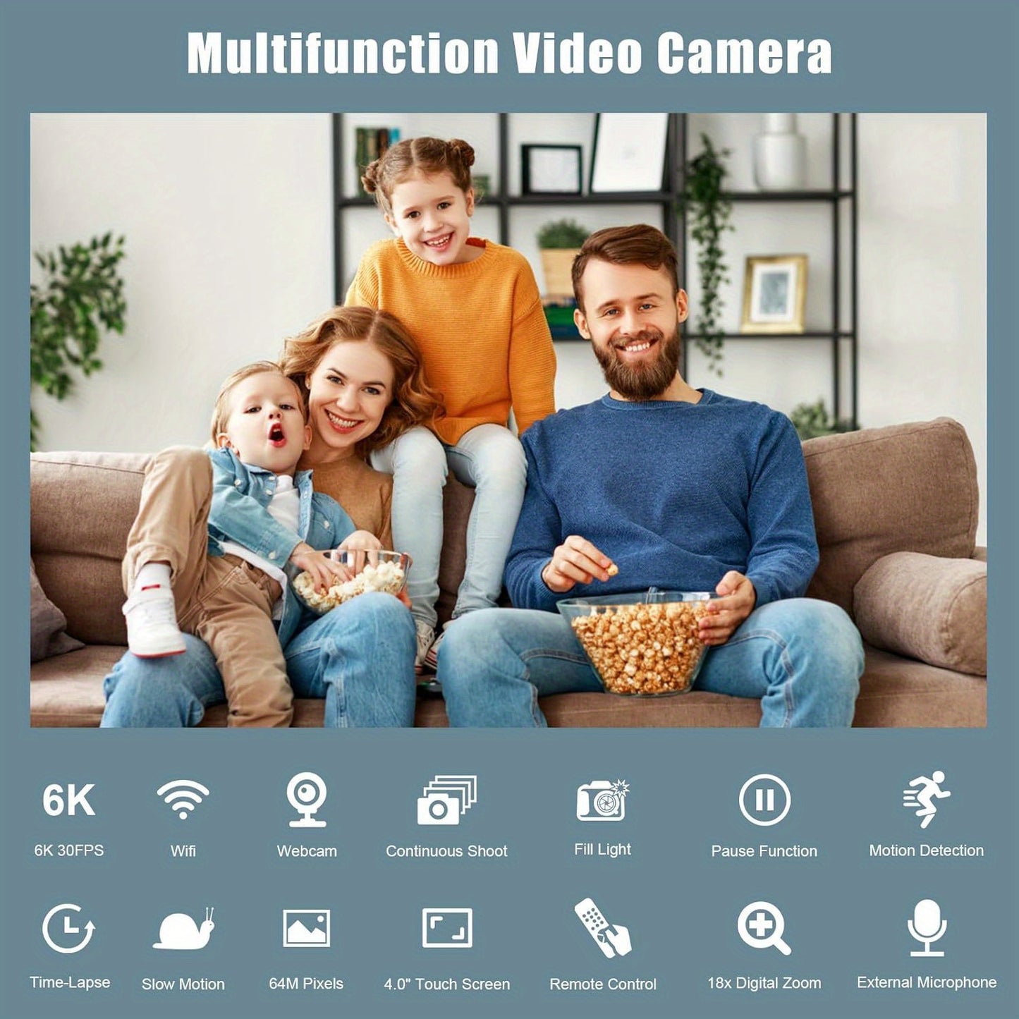 6K Camcorder – Videocamera – Filmcamera – Digitale Camera – Vlogcamera – 64MP Foto’s – 18x Digitale Zoom – 10,16 cm Touchscreen – Lange Batterijduur – Wifi Connectiviteit