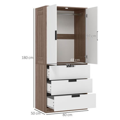Kledingkast – Garderobekast – Linnenkast – Opbergkast – Dressoir – 80x50x180 cm – Met 3 Laden en Roede – Modern Bruin