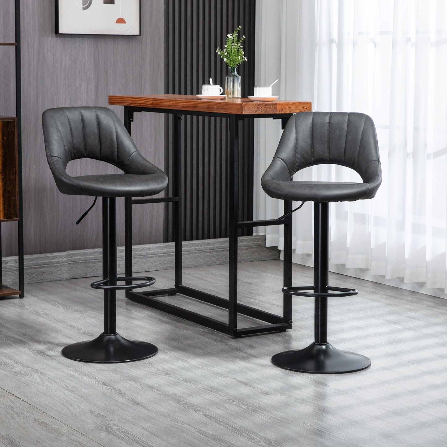 Barstoel – Barkruk – Barstoel Kruk – Keukenstoel – Barkrukken Set van 2 – Verstelbaar – 360° Draaibaar – Kunstleer – Met Voetensteun – Metaal – Grijs – Hoogte 90-110 cm