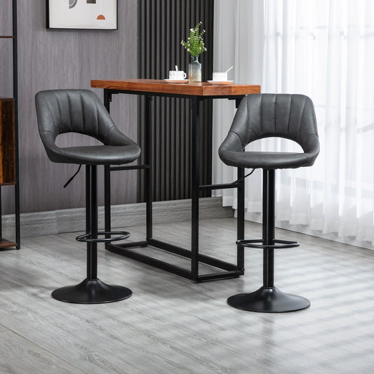 Barstoel – Barkruk – Barstoel Kruk – Keukenstoel – Barkrukken Set van 2 – Verstelbaar – 360° Draaibaar – Kunstleer – Met Voetensteun – Metaal – Grijs – Hoogte 90-110 cm