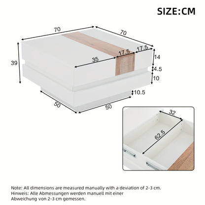 A High-Gloss Square Coffee Table Measuring 70*70*39Cm, Featuring a Retractable Tabletop, Hidden Storage, And a Partition, Available in White And Primary Colors