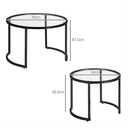 Salontafel – Koffietafel – Bijzettafel – Lounge Tafel – Nestbare Tafel – Zwart Staal Frame – Tempered Glasblad – Set van 2